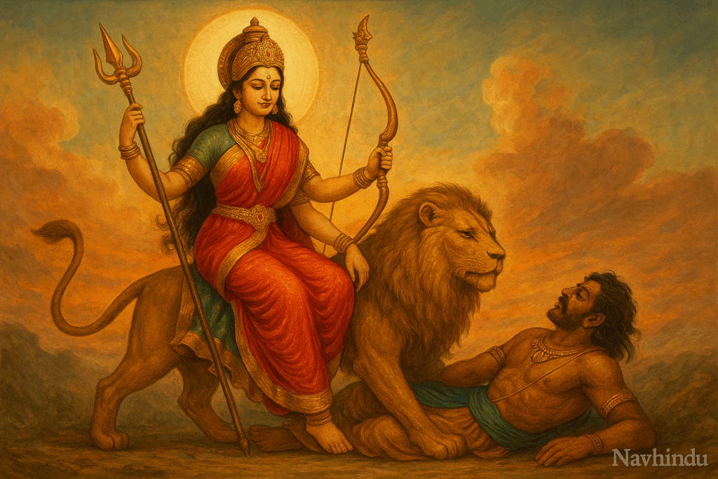 durga Mahishasura shown defeated